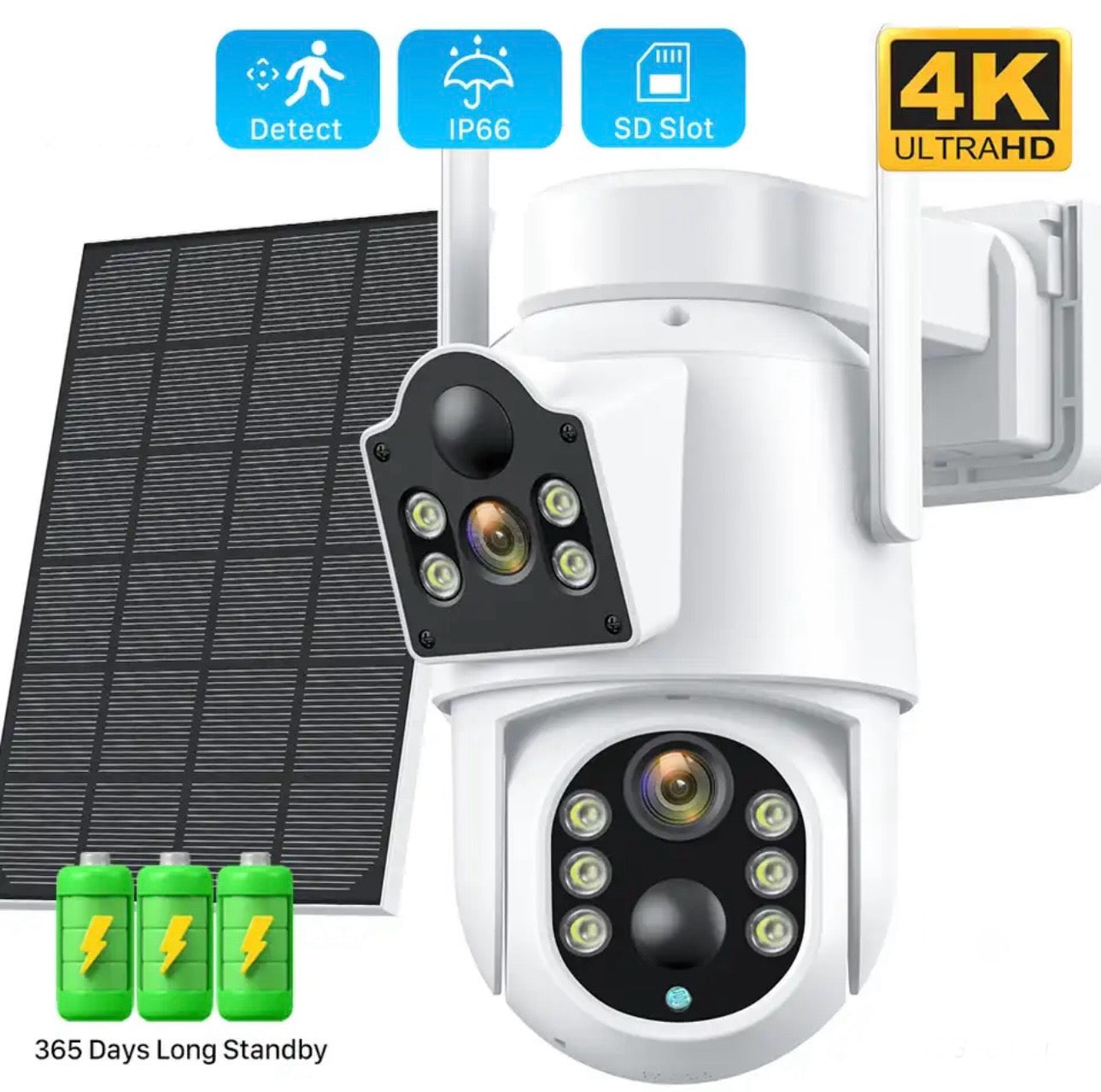 Cámara solar doble lente 4k 8mp 64gb